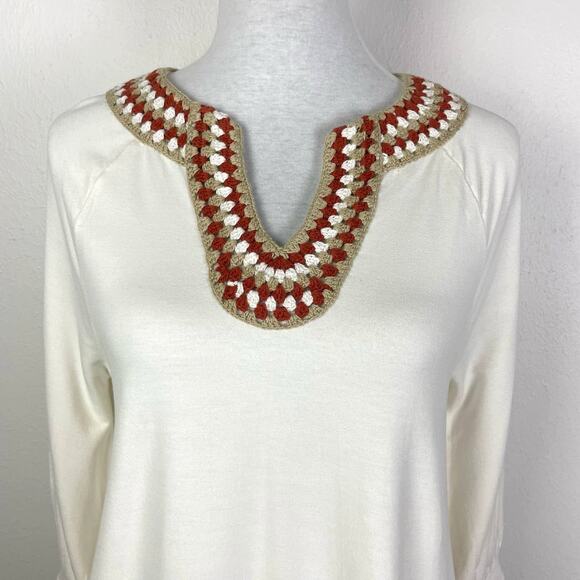 Soft Surroundings | NWT Sarita Top Cream Soft Knit Crochet Neckline 3/4 Sleeve - Picture 4 of 11